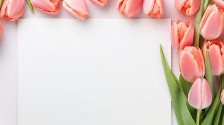 Colorful Tulips Blossoming in Spring Garden, Isolated on White Banner for Copy-Space â Vibrant Floral Nature for Text and Promotionの素材