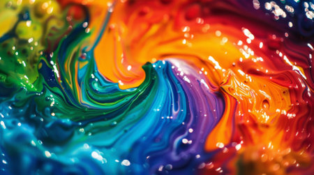 A background with vibrant colors and holographic texture displays a flowing liquid splash in various huesの素材