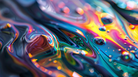 A background with vibrant colors and holographic texture displays a flowing liquid splash in various huesの素材