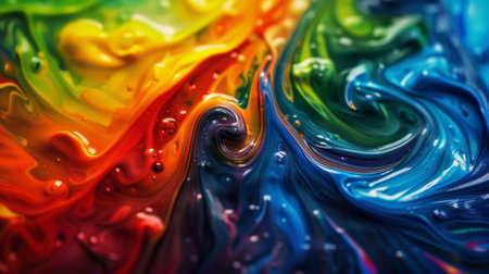 A background with vibrant colors and holographic texture displays a flowing liquid splash in various huesの素材