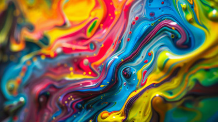 A background with vibrant colors and holographic texture displays a flowing liquid splash in various huesの素材