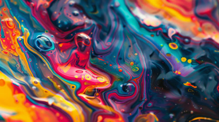 A background with vibrant colors and holographic texture displays a flowing liquid splash in various huesの素材