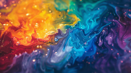 A background with vibrant colors and holographic texture displays a flowing liquid splash in various huesの素材