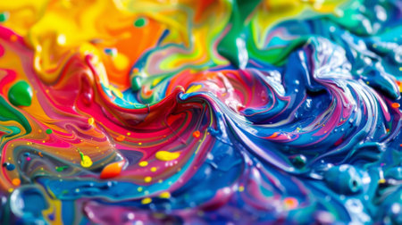 A background with vibrant colors and holographic texture displays a flowing liquid splash in various huesの素材