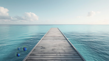 Old wooden bridge in the blue sea and beautiful skyの素材