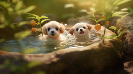 Doggy paddle in summer pondの素材