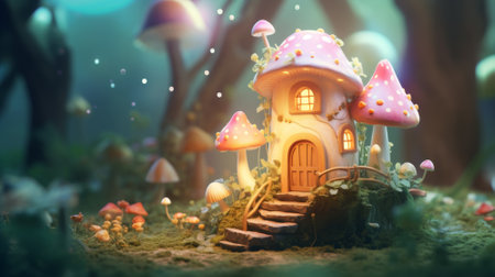 Mushroom house in Fairytale forestの素材