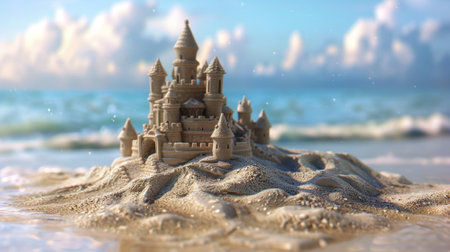 Sandcastle on sunny beachの素材