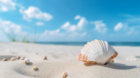 Seashells on Sunny Beach Shoreの素材