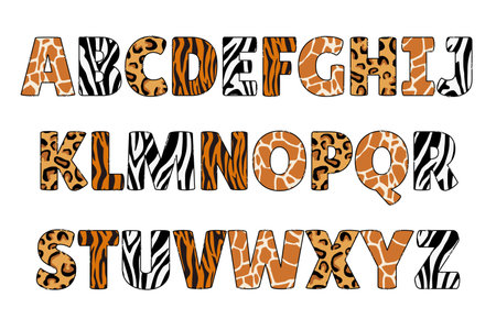 Versatile Collection of Safari Color Font Doodle Letter Illustrationのイラスト素材