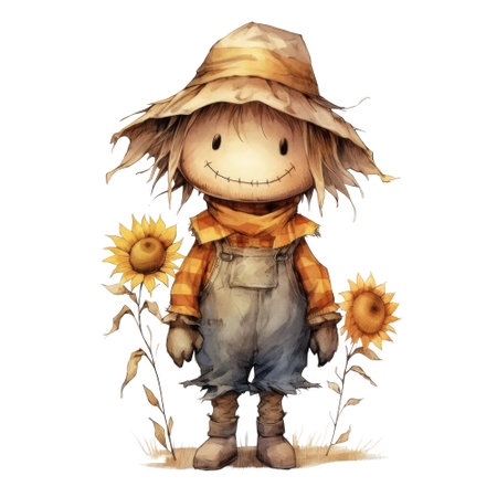 Watercolor Scarecrow Isolated on a Transparent Backgroundの素材