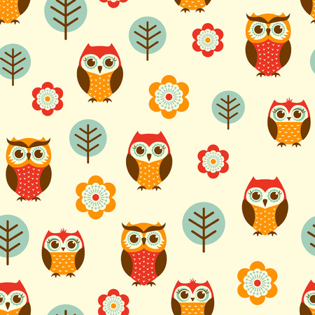 seamless owl cartoon pattern のイラスト素材