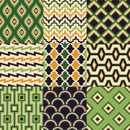 seamless abstract geometric retro pattern setのイラスト素材