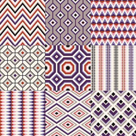 seamless abstract geometric retro pattern setのイラスト素材