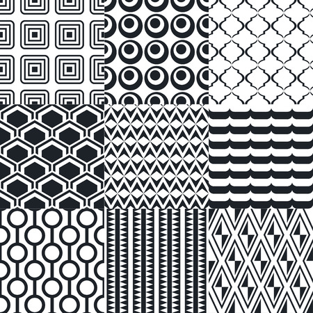 seamless geometric black white monochromatic background setのイラスト素材