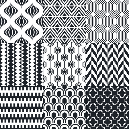 seamless geometric black white monochromatic background setのイラスト素材