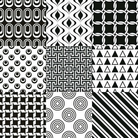 seamless geometric black white monochromatic background setのイラスト素材