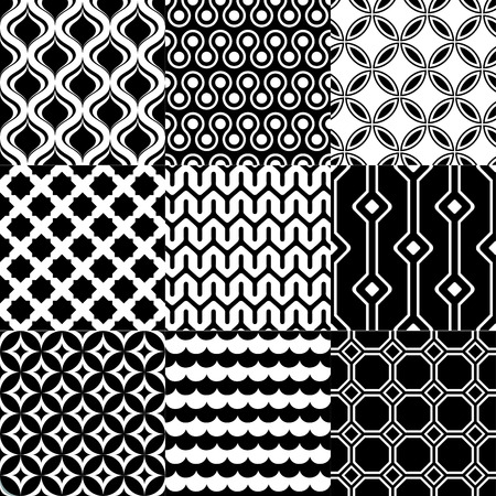 seamless geometric black white monochromatic background setのイラスト素材