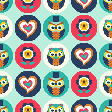 seamless cute owls pattern backgroundのイラスト素材