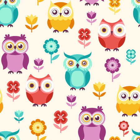 seamless cute owls pattern backgroundのイラスト素材