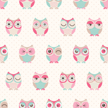 seamless cute owls pattern backgroundのイラスト素材