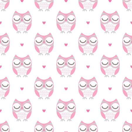 seamless cute owls bedroom pattern backgroundのイラスト素材