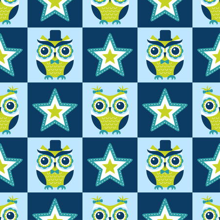 seamless colorful owls geometric stars backgroundのイラスト素材
