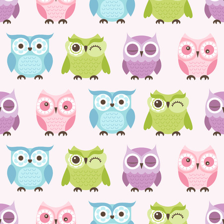 seamless cute cartoon owls birds pattern backgroundのイラスト素材