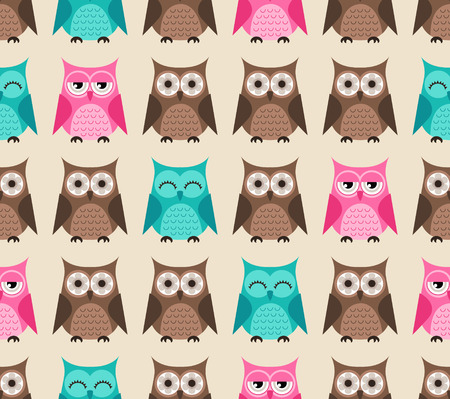 seamless colorful owls cartoon backgroundのイラスト素材