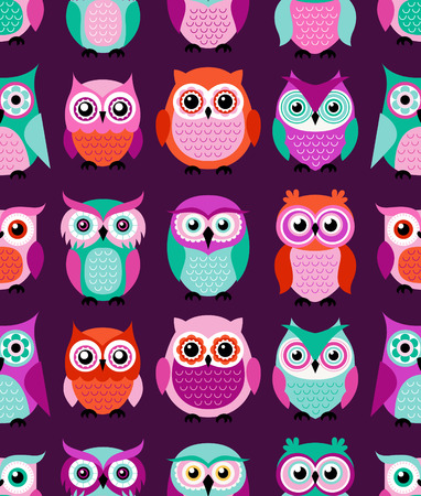 seamless colorful owls cartoon backgroundのイラスト素材