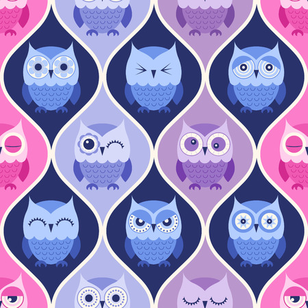 seamless owls cartoon background patternのイラスト素材
