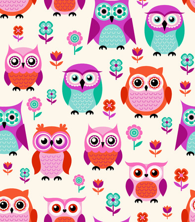 seamless owls cartoon background patternのイラスト素材