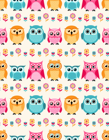 seamless owls cartoon background patternのイラスト素材