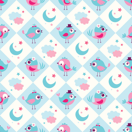 seamless birds bedroom wallpaper background patternのイラスト素材