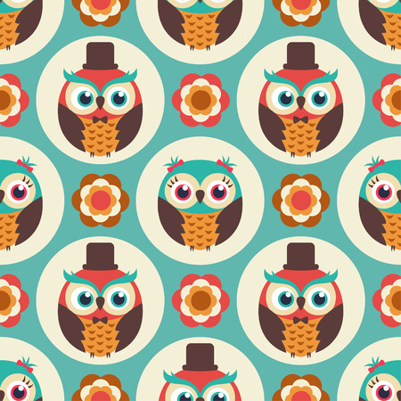 seamless owl birds repeated patternのイラスト素材