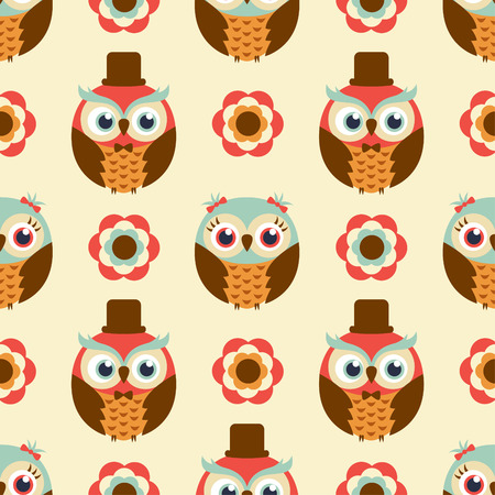 seamless owl birds repeated patternのイラスト素材