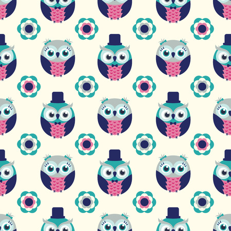 seamless owl birds repeated patternのイラスト素材