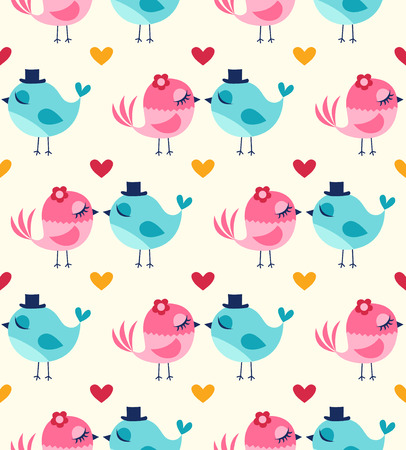 seamless kissing birds patternのイラスト素材