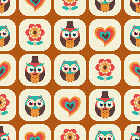seamless owl birds repeated patternのイラスト素材
