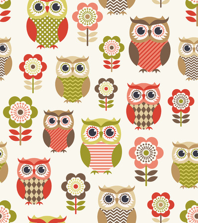 seamless owl birds repeated patternのイラスト素材