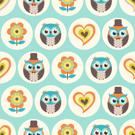 seamless geometric retro owls wallpaper patternのイラスト素材