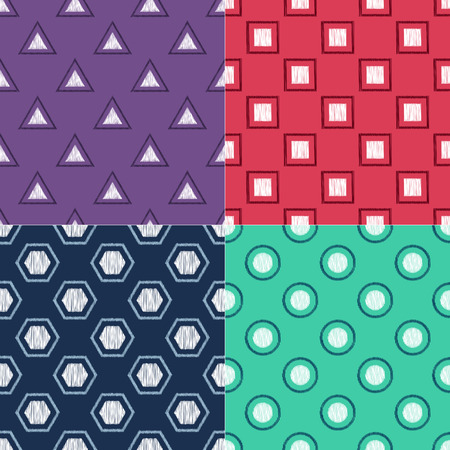 Different combinations of creative modern geometric symbols seamless pattern. Textured vector pattern.のイラスト素材