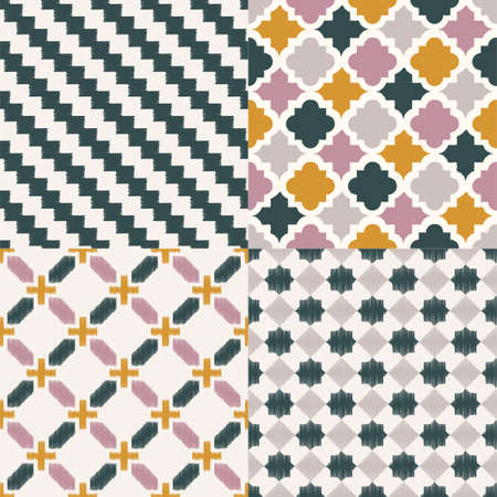Seamless geometric textile vector background. Set of Arabic seamless patterns. Repeated pattern for home interior, fabric designのイラスト素材