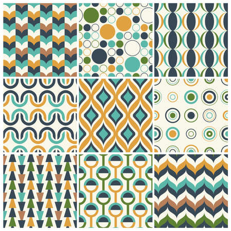 Abstract Retro Geometric & curve seamless pattern. Seventies Stylish Fashion Vector Illustration. Art deco vintage wallpaper or fabric.のイラスト素材