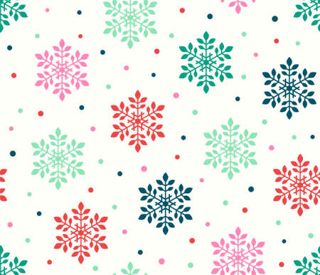 Seamless Christmas Snowflake pattern with colorful polka dots backgroundのイラスト素材