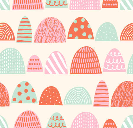 Arc shapes abstract pattern. Lines , curves and dots seamless doodle backgroundのイラスト素材