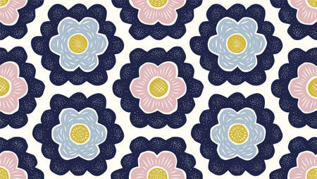 Hexagonal floral abstract repeated textured pattern. Seamless geometric background fabric print