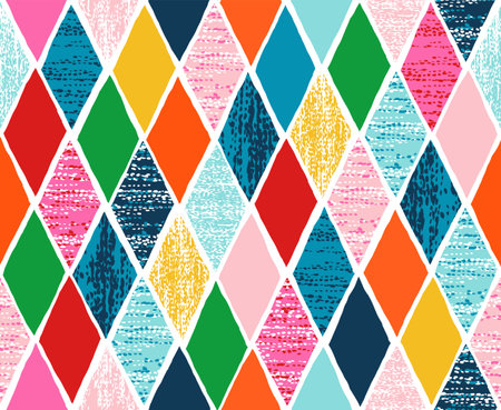 Colorful rhombus geometric seamless pattern. Texture diamond shape repeated backgroundのイラスト素材