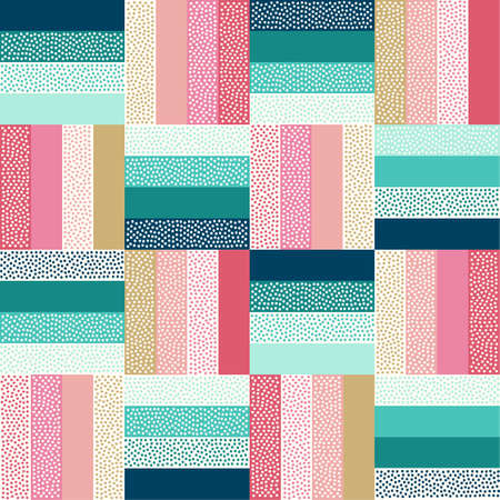 Seamless colorful doodle tiles patchwork geometric patternのイラスト素材