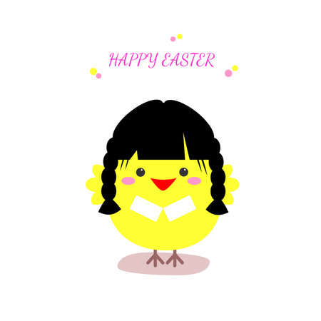 Happy easter card chicken Wednesday. Cute cartoon funny kawaii baby character. flat design. For greeting card, posters, illustrations. Vector.のイラスト素材